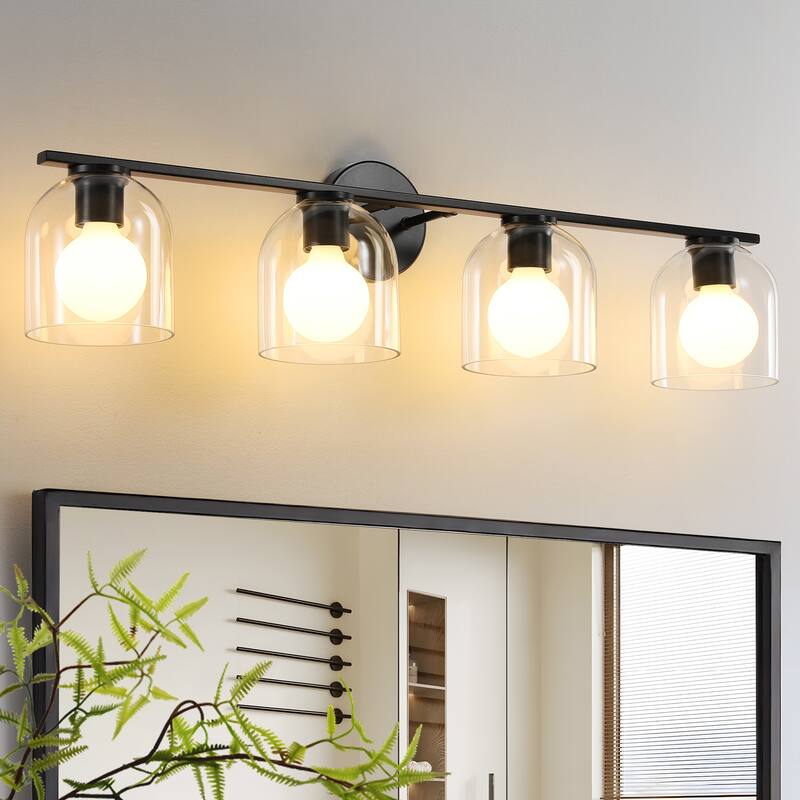 2/3/4-Light Dimmable Bathroom Vanity Light with Glass Shade - Matte Black - 4-Light - Black