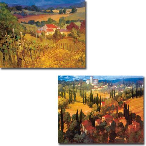 Vineyard Hill & Tuscan Castle by Philip Craig 2-pc Gallery Wrapped Canvas Giclee Set (12 in x 16 in Each Canvas in Set)