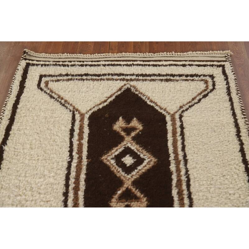 Anatolian Beige Tribal Turkish Runner Rug Handmade Wool Carpet - 3'7"x 10'4"