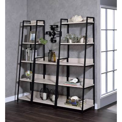 Modern Bookshelf Ladder Design - Natural Black Finish - Home Office Storage - 24