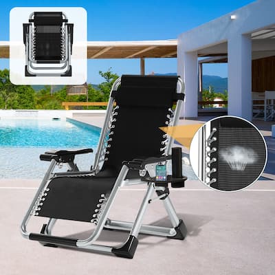 DoCred Zero Gravity Chair Folding Chaise Lounge Chair Patio Lawn Chair Outdoor Adjustable Recliner with Cushion and Cup Holder