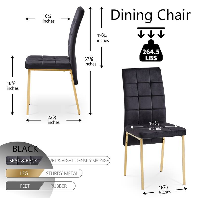 High Back Nordic Dining Chair Modern Fabric Chair with Golden Color Legs Set Of 4
