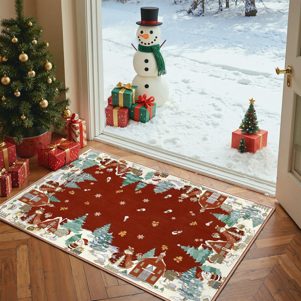 Mcow Low-Pile Non-Slip Machine-Washable Christmas Rug