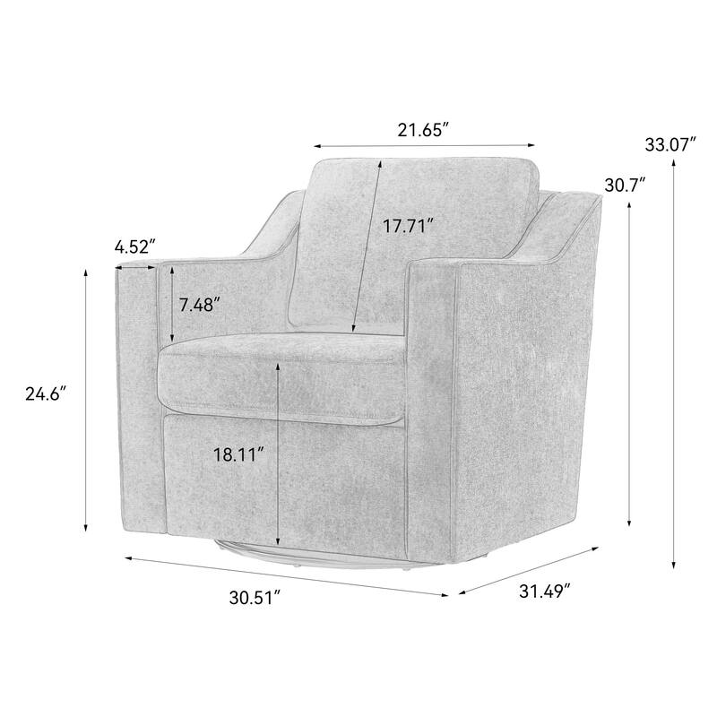 30" W Modern Accent Swivel Chair Comfy Upholstered Armchair