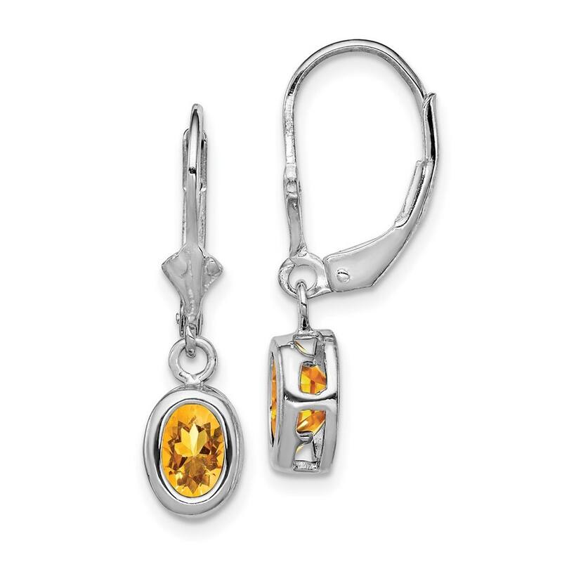 Curata 925 Sterling Silver Bezel 7x5mm Oval Citrine Leverback Earrings 28x8mm