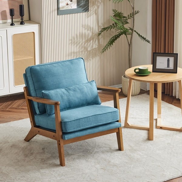 Upholstered Linen Blend Accent Chair with Wooden Legs and One
