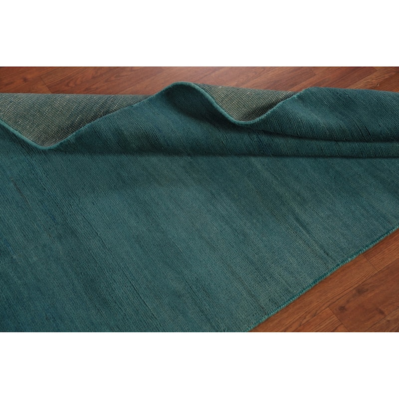 Modern Gabbeh Oriental Foyer Rug Hand-Knotted Blue Wool Carpet - 3'3" x 6'5"