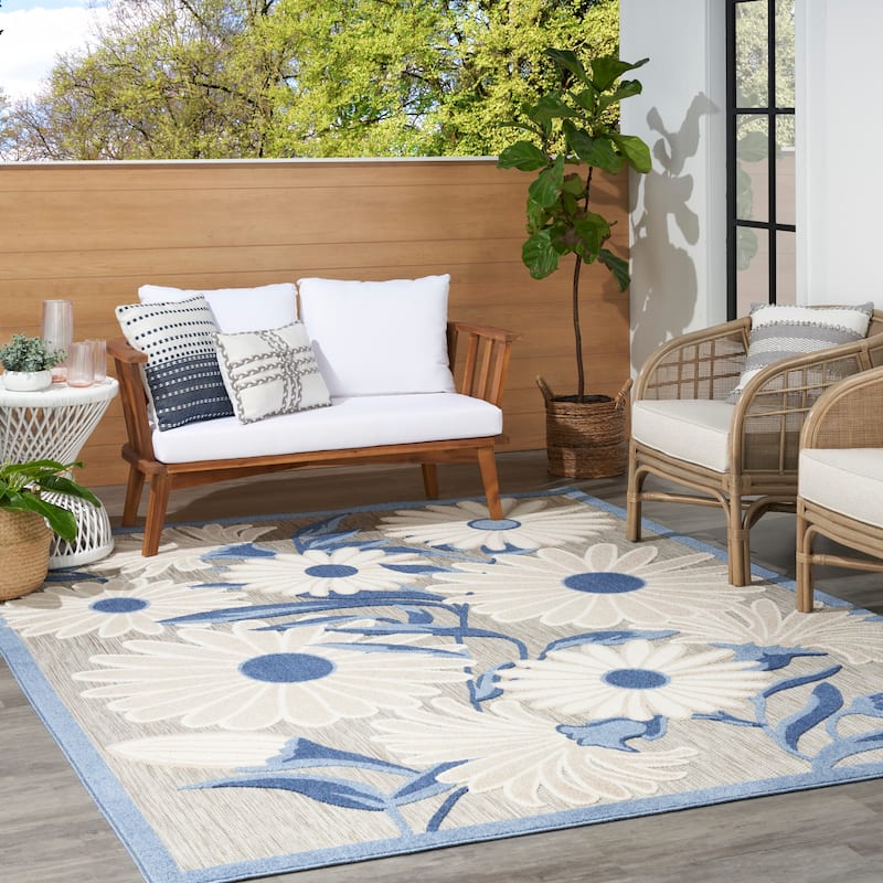 Nourison Aloha Indoor/Outdoor Floral Area Rug - 3'6" x 5'6" - Blue/Grey