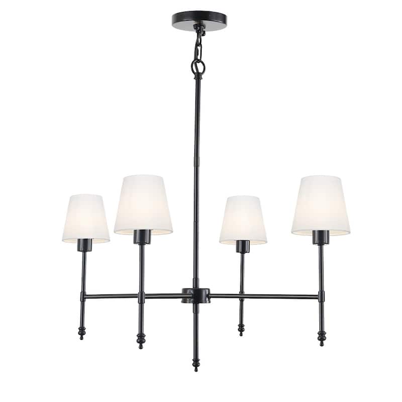 Brava 4 light Iron Frame Chandelier in Matte Black with Linen shade - 28.3"H x 26.3"W x 26.3"D - 28.3"H x 26.3"W x 26.3"D - Black