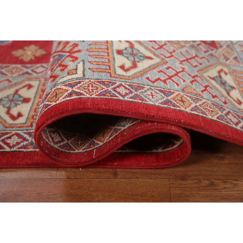 Hand Knotted Oriental 100% Wool Carpet Traditional Geometric Red Kazak Area Rug - 9' 8'' X 6' 4''