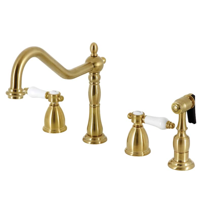 Kingston Brass Heritage Porcelain Kitchen Faucet with Side Spayer - 16'' (L) x 9-1/16'' (W) x 9-3/8'' (H)
