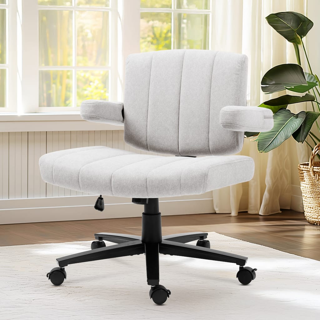 Fabric Criss Cross Swivel Office Chair, Computer Chair with Adjustable Height and Wide Seat, for Study Work Gaming, Antique Grey