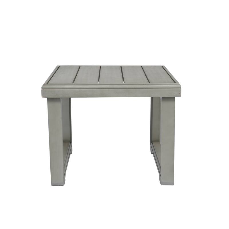 Roomfitters Outdoor Patio Side Table with Modern Wood Look, Weather-Resistant Frame, Light Grey