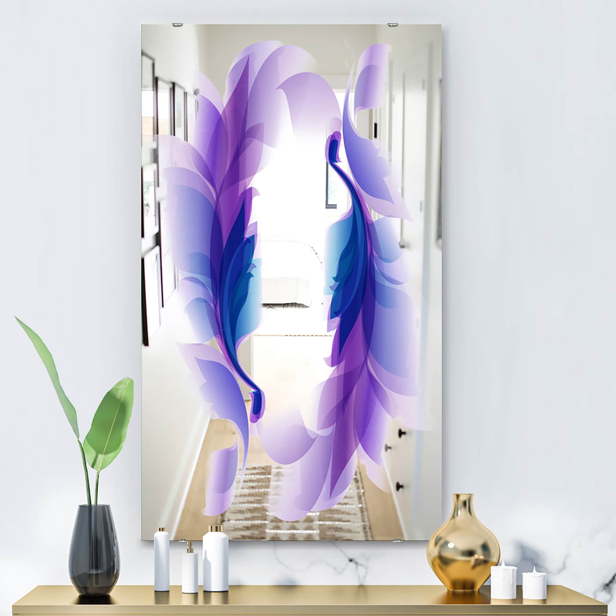 Designart Purple Feathers Bohemian And Eclectic Mirror Wall Mirror Overstock 28004008