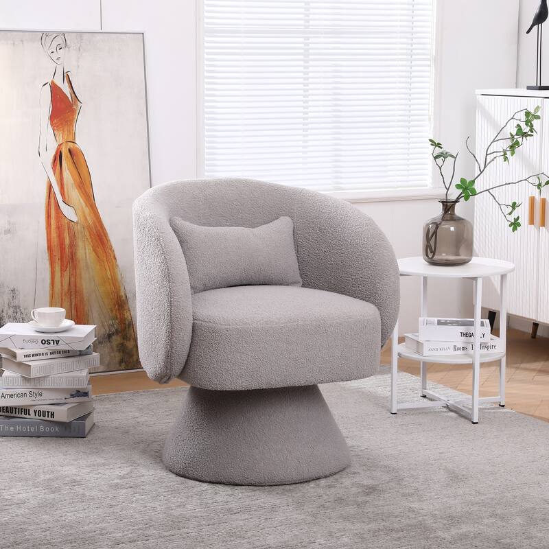 Swivel Fabric Accent Armchair with Wooden Base - Grey