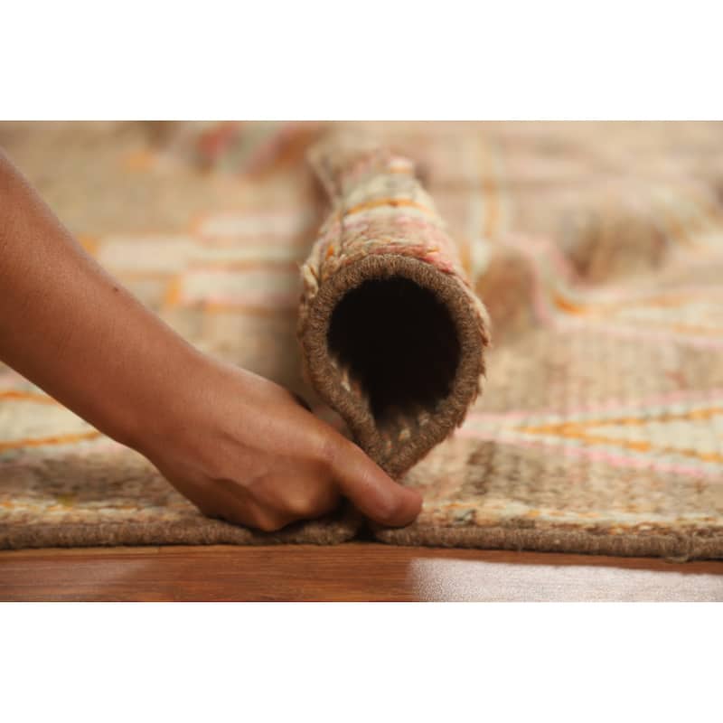Moroccan Oriental Area Rug Hand-Knotted Brown Modern Wool Carpet - 7'0" x 9'6"