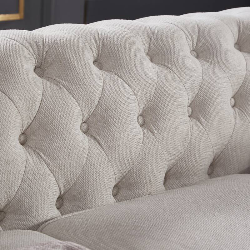 Beige Linen Fabric Chesterfield Sofa, 88x37x28 inches