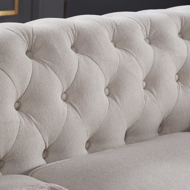 Living Room Chesterfield Sofa Classic Tufted Design Linen Couch