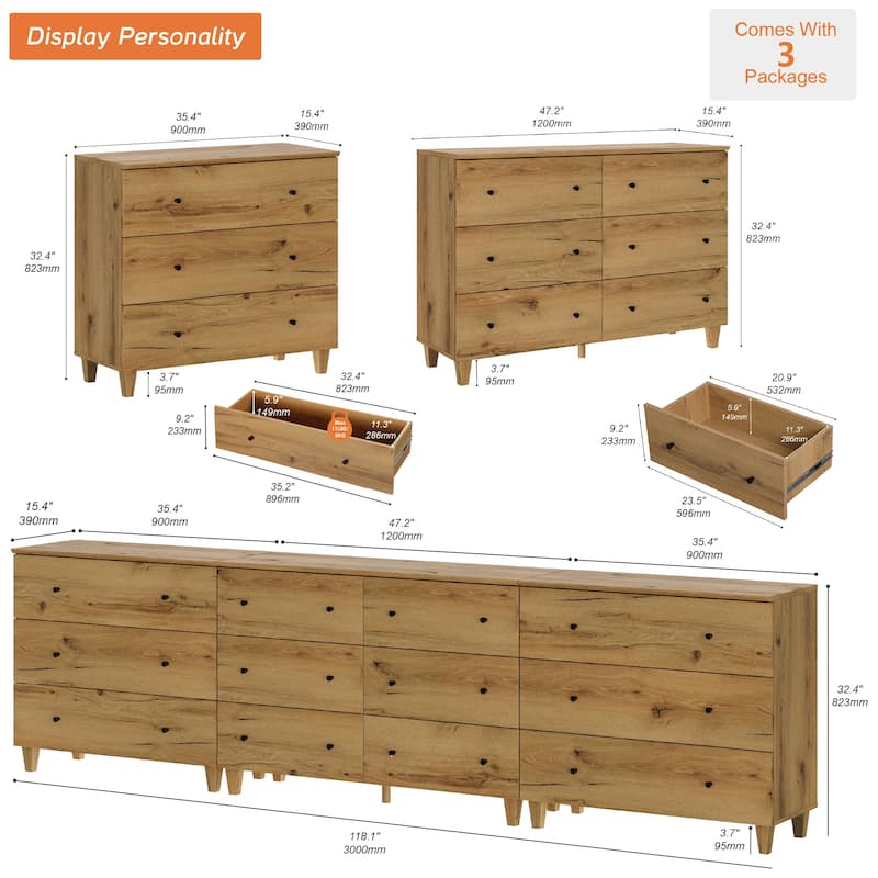 12 Drawers Modern Wood Dresser for Bedroom, 118" Wide