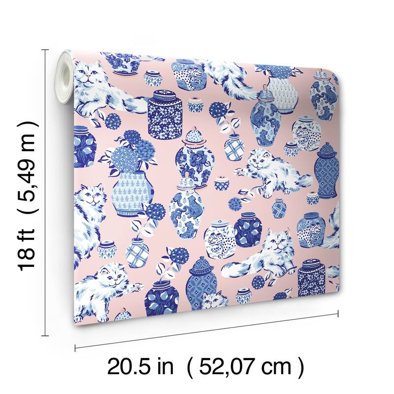 Fancy Cats Pink Peel and Stick Wallpaper