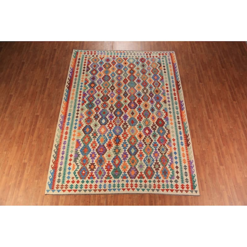 Kilim Oriental Area Rug Hand-Woven Tribal Bedroom Wool Carpet - 8'8"x 11'6"