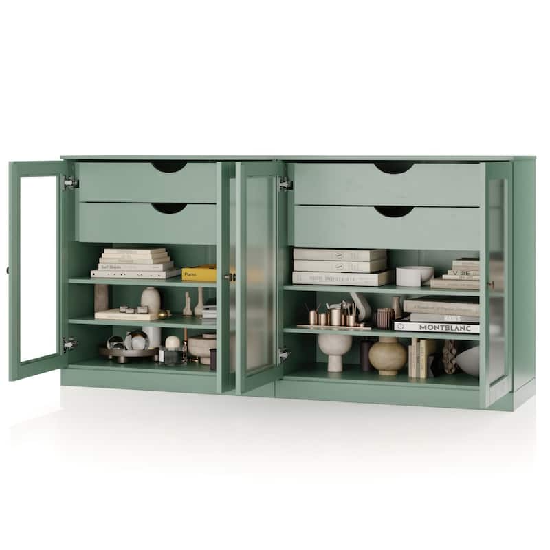 Palace Imports 100% Solid Wood 64" Sideboard with Frosted Glass Doors, 4-Drawers and Adjustable Shelves