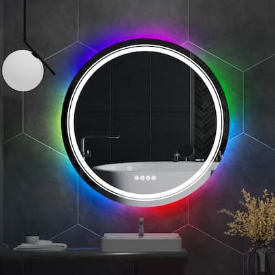 Round LED Mirror RGB Color Changing Dimmable Anti-Fog Memory Backlit