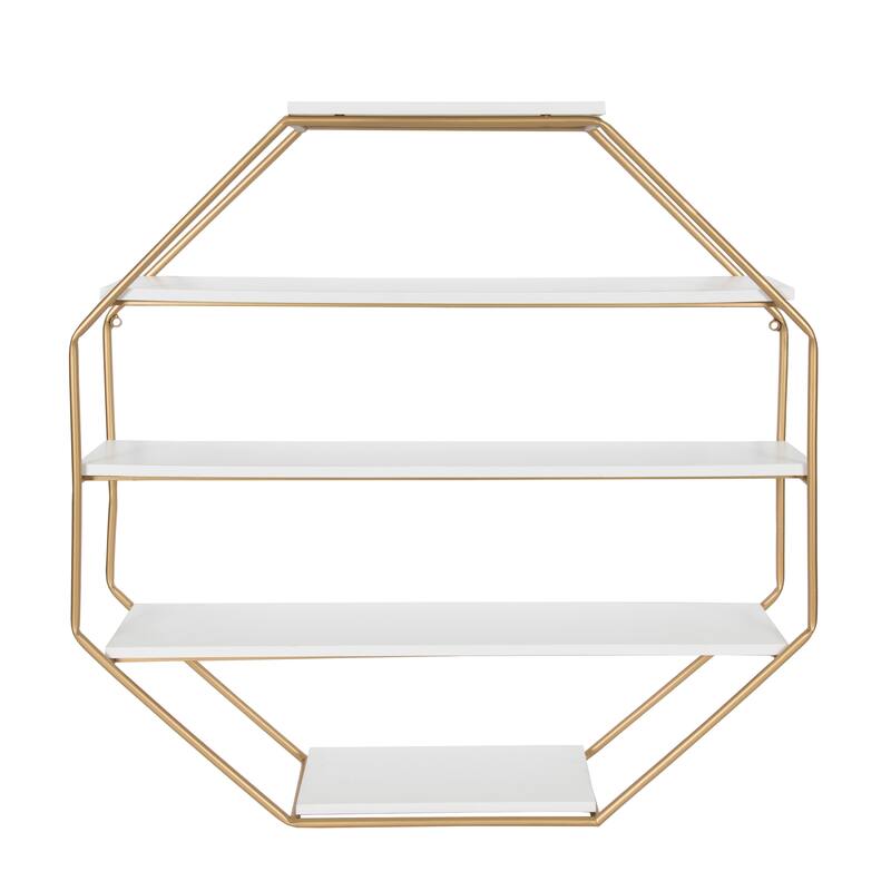 Kate and Laurel Lintz Octagon Floating Wall Shelf - 30.5x31 - White/Gold