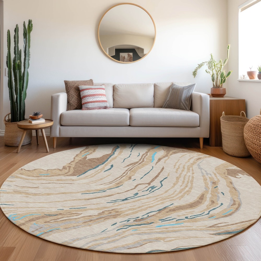 Machine Washable Indoor/ Outdoor Modern Wave Chantille Rug