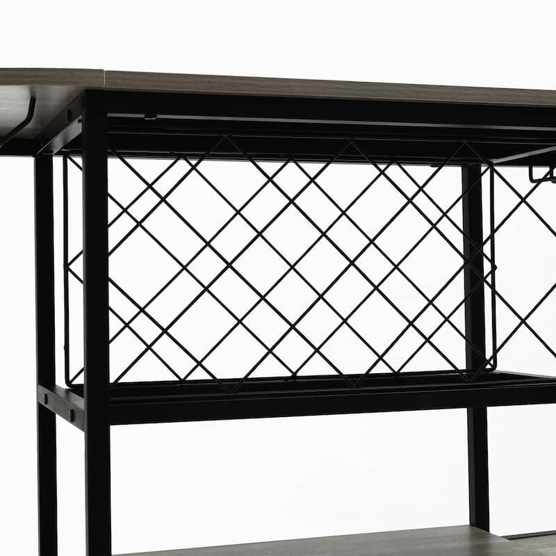 Freestanding Wine Rack Table Wine Bar with Storage Shelves