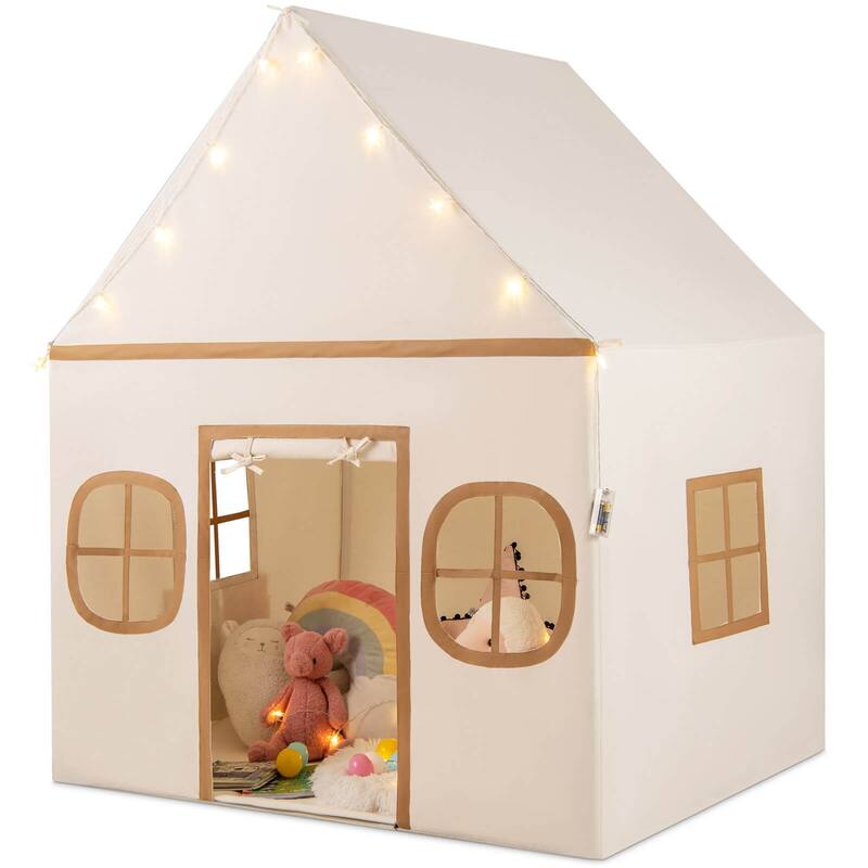 Honeyjoy Kids Play Tent with Padded Mat, Star Lights, Side Storage - See Details - Brown