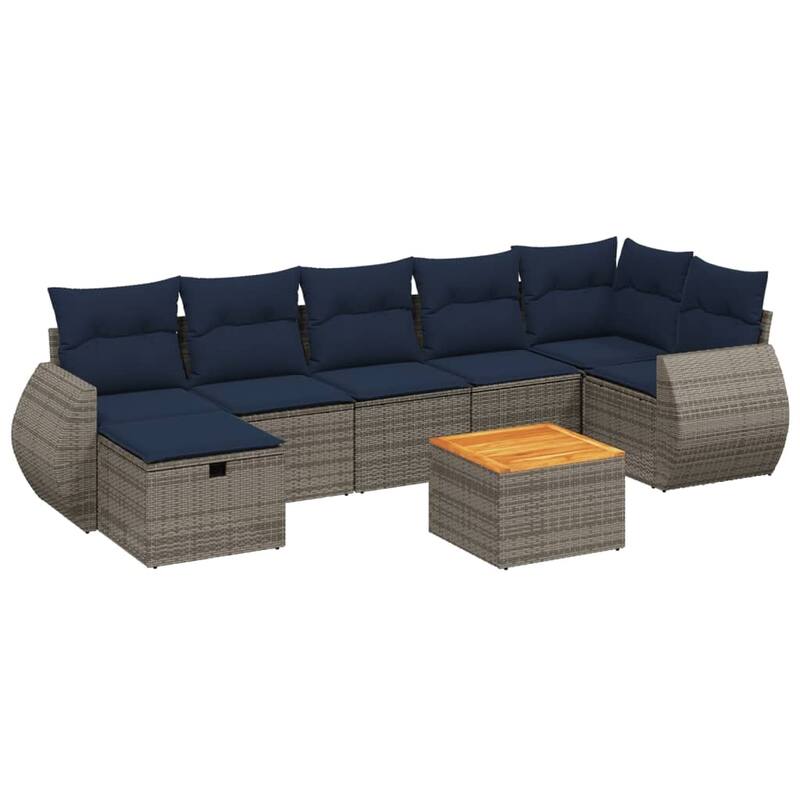 vidaXL Patio Sofa Set with Cushions Outdoor Furniture 8 Piece Poly Rattan - 24.4" x 24.4" x 27.2"