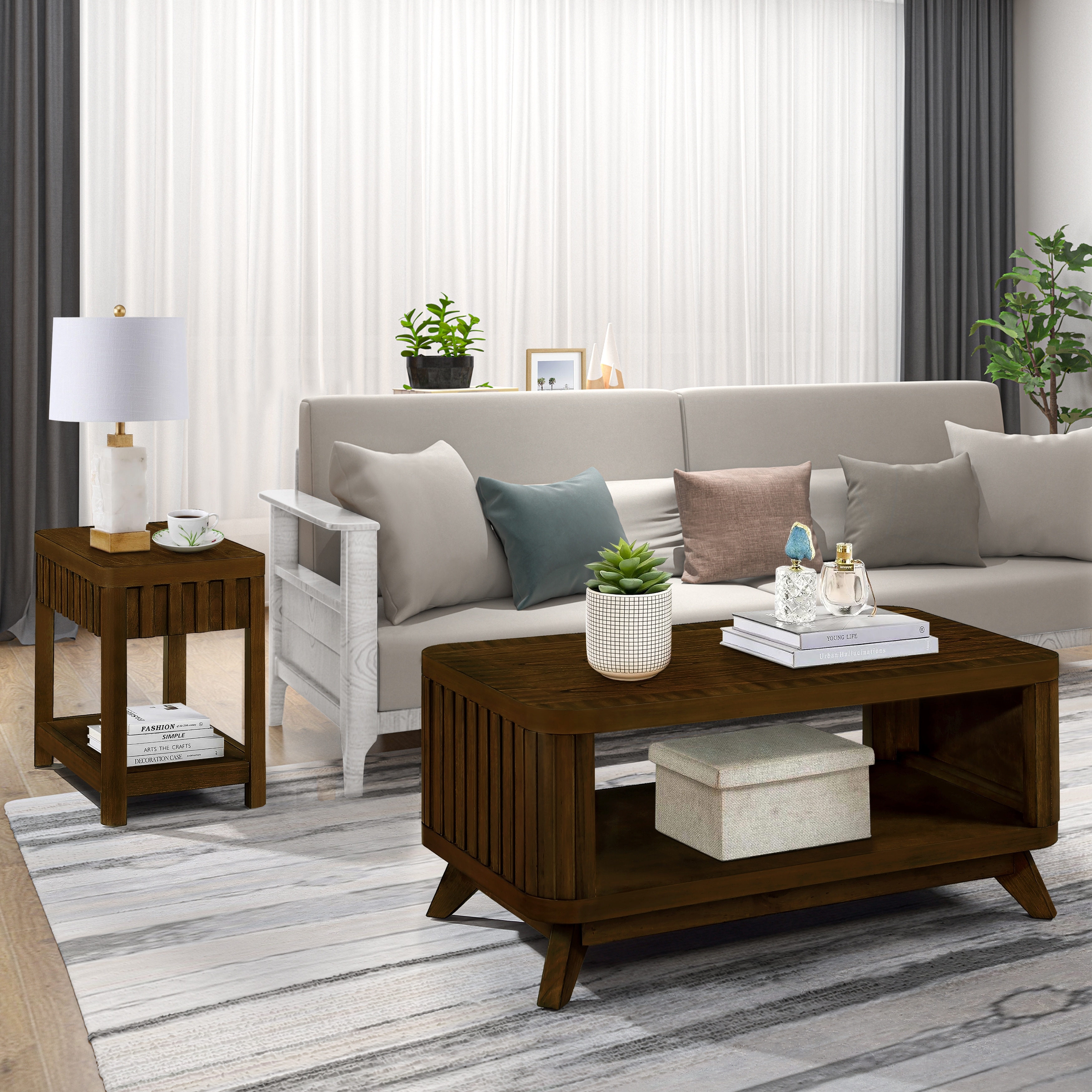 Rectangular Wood Coffee Table for Living Room