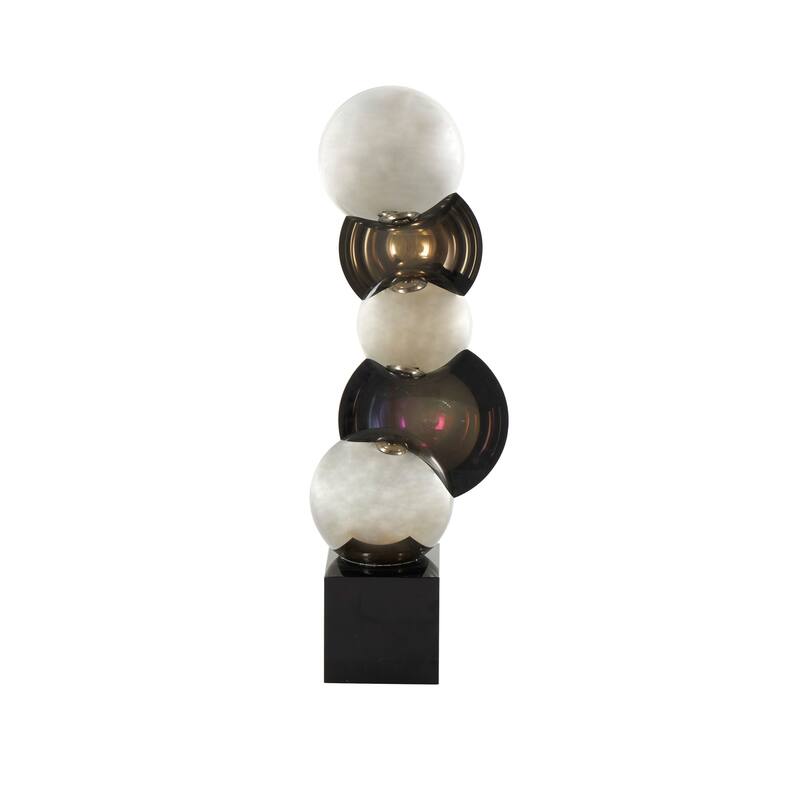 Black or Silver Glass Stacked Orb Abstract Sculpture with Black Base