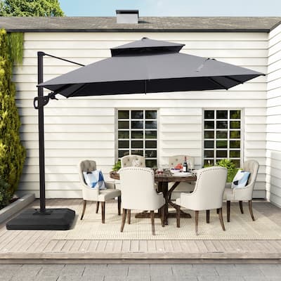 Outdoor 10 ft Parasol Patio Cantilever Umbrella with 360-degree Rotation, Swing, Adjustable Sunshade Angle Function