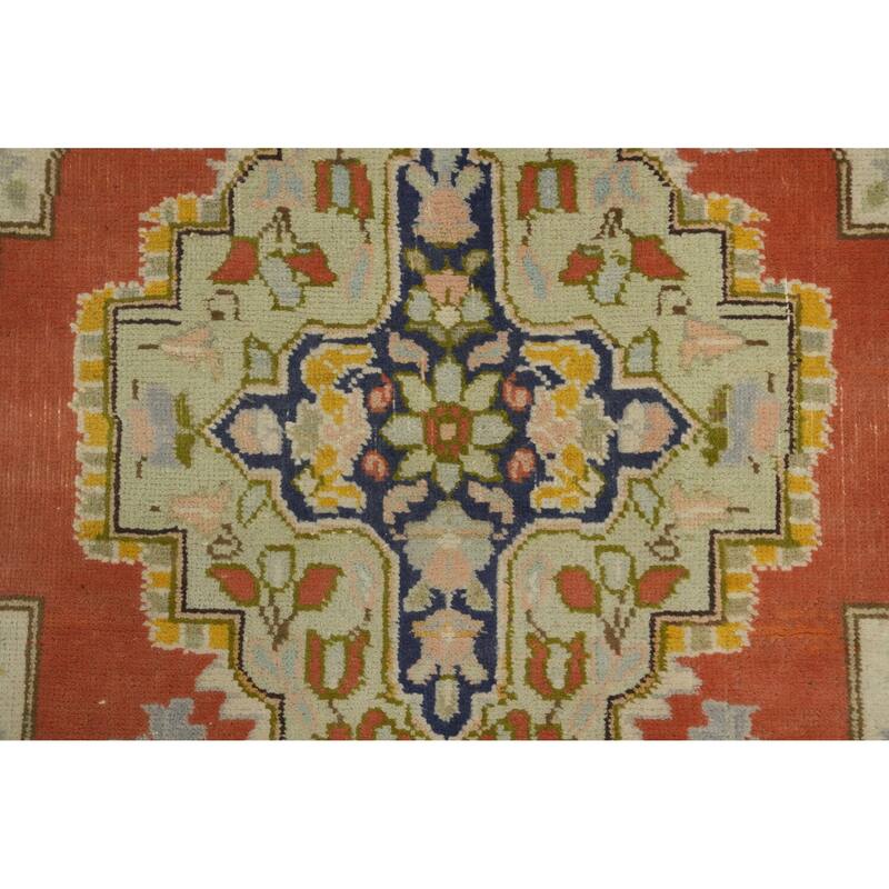 Hand Knotted Oriental 100% Wool Carpet Traditional Floral Oranges & Rust Tabriz Area Rug - 4' 10'' X 3' 3''