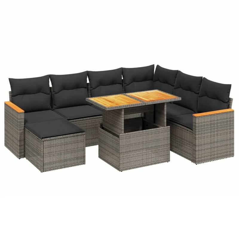 vidaXL Garden Sofa Set with Cushions Modular Sofa Couch 8 Piece Poly Rattan - 21.7 x 39.4 x 28.7 in