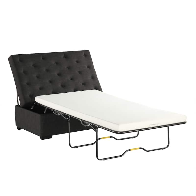 Roomfitters 49.6" Folding Ottoman Sleeper Sofa with Memory Foam Mattress and Tufted Design - Dark Grey