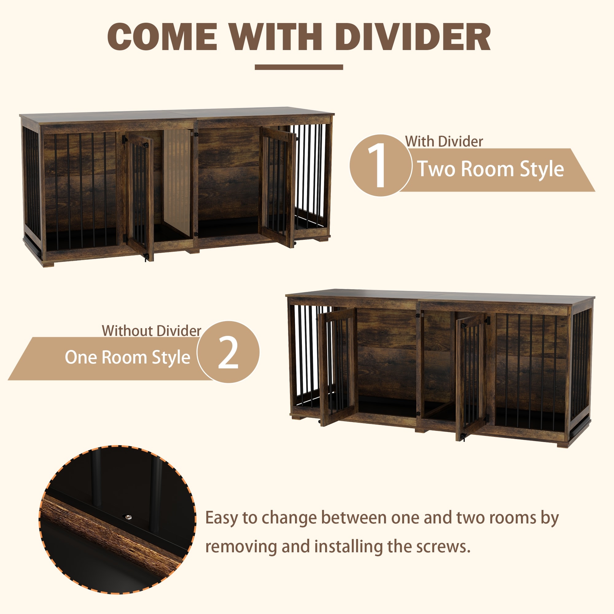 Lovinouse Furniture Style Dog Crate w Double Room Wooden Dog