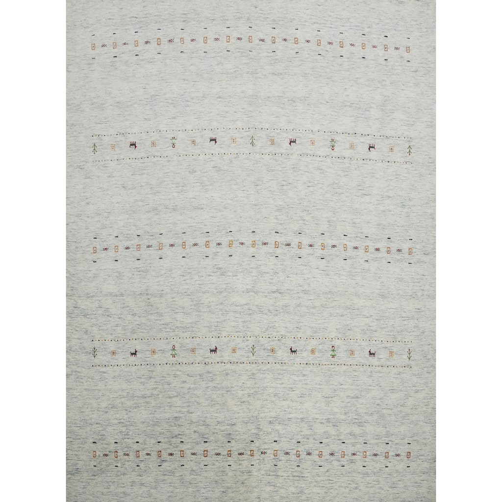 Hand Knotted Oriental 100% Wool Carpet Tribal Animal Pictorial Beige & Ivories Gabbeh Area Rug - 9' 10'' X 9' 10''