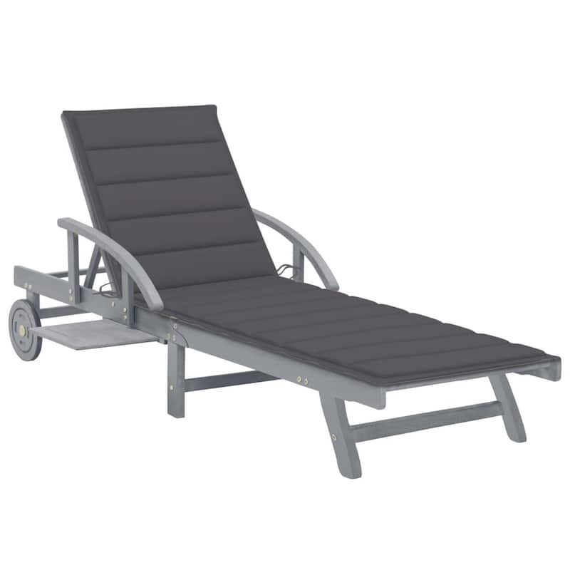 Patio Sun Chaise Lounger, Gray Fabric, Acacia Wood, Wheels, 78 Inch