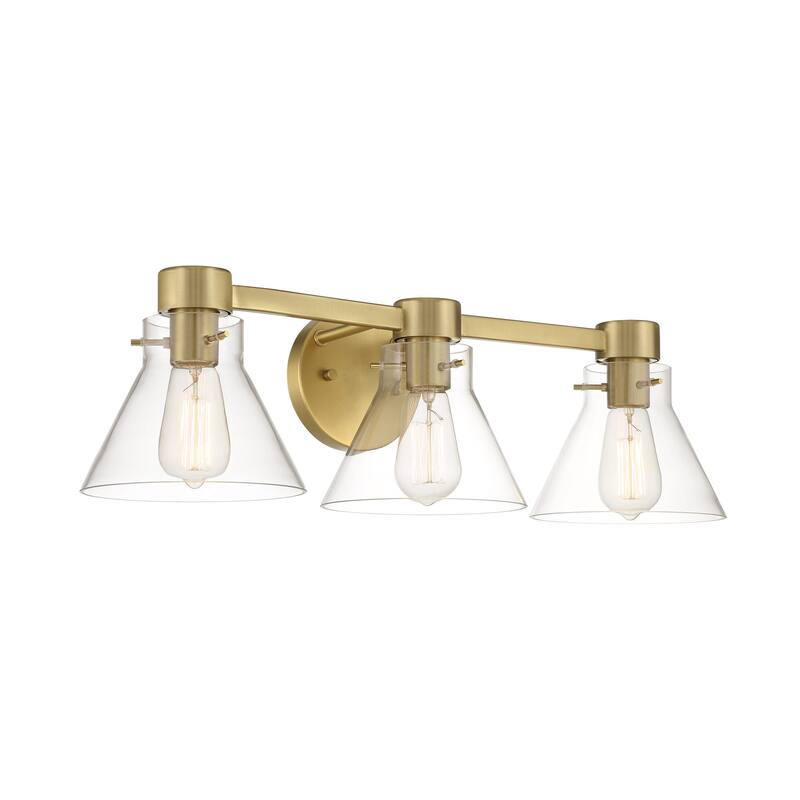Willow Creek 25 in. 3-Light Brushed Gold Contemporary Vanity Light with Clear Blown Glass Shades