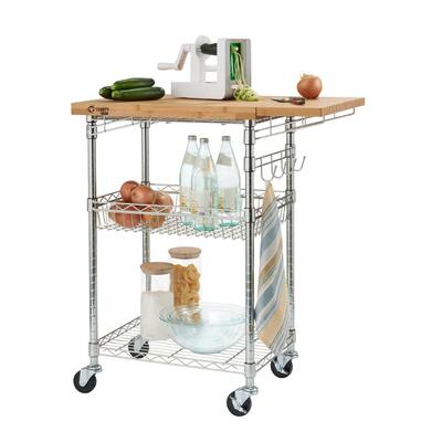 TRINITY PRO® EcoStorage® Expandable Bamboo Top Kitchen Cart, Chrome ...