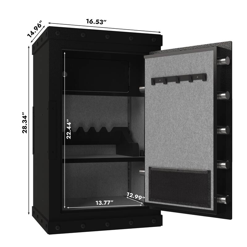 Roomfitters 28.3 Inch Biometric Security Safe with Fingerprint Lock and Hidden Compartment, Carbon Steel, Black