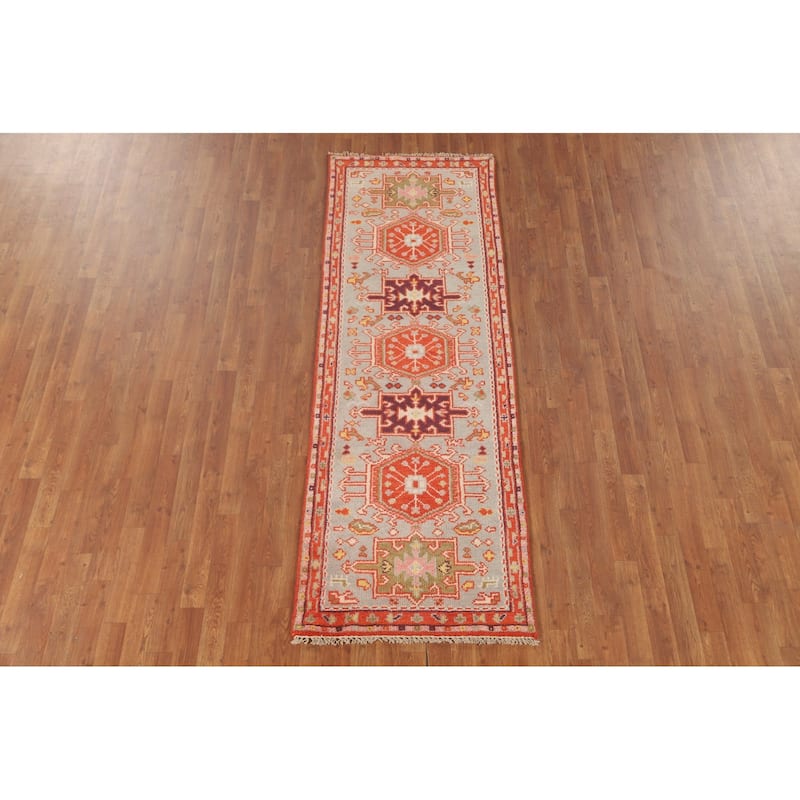Heriz Serapi Oriental Runner Rug Handmade Geometric Wool Carpet - 2'8" x 7'11"