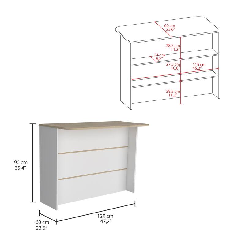 Ginger Kitchen Island, Three Open Shelves, Two Cabinets