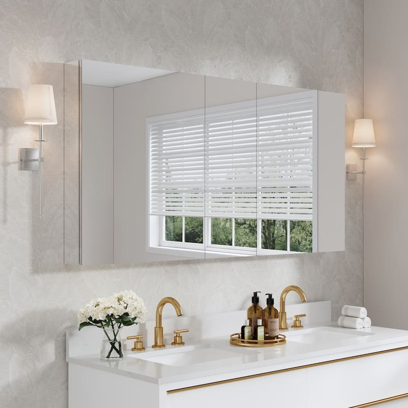 60"W X 30'H Bathroom Recessed or Surface Wall Mount Medicine Cabinet With Adjustable Glass Shelves