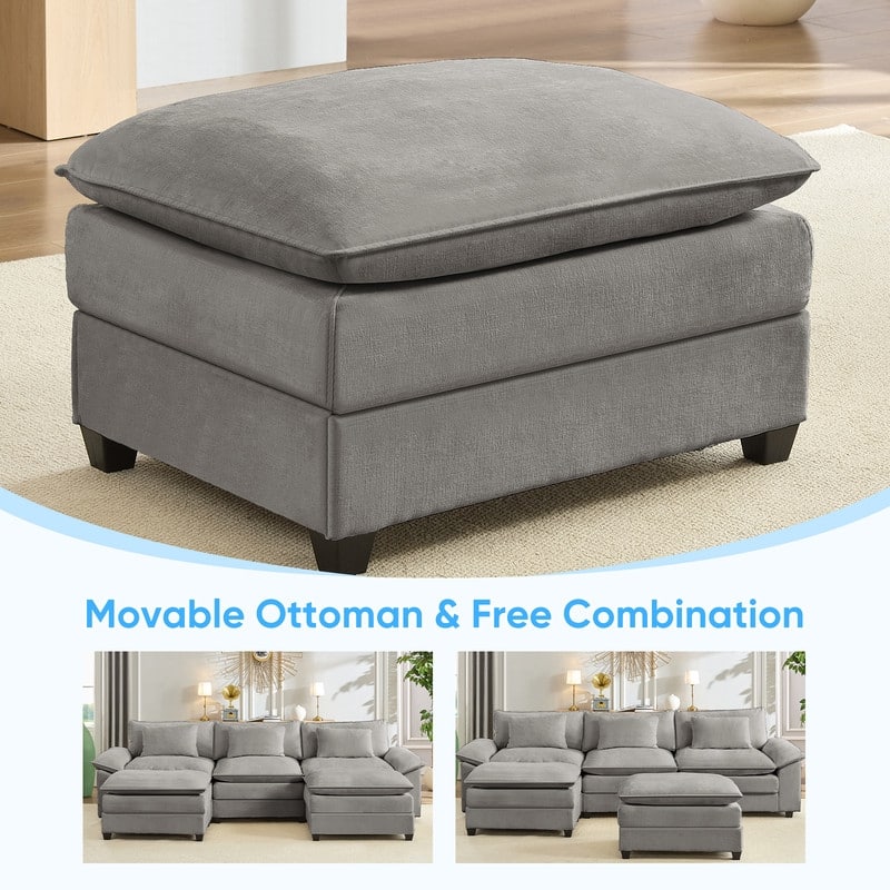 Modern 118'' U-Shaped Modular Sectional Sofa with 2 Ottomans, 5-Seat Cloud Couch, Modern Chenille Sofa Sleeper Deep Seat Couches