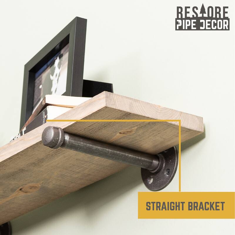 Restore Wood 24 in. Wall Shelf Straight Steel Pipe Brackets, Set of 2