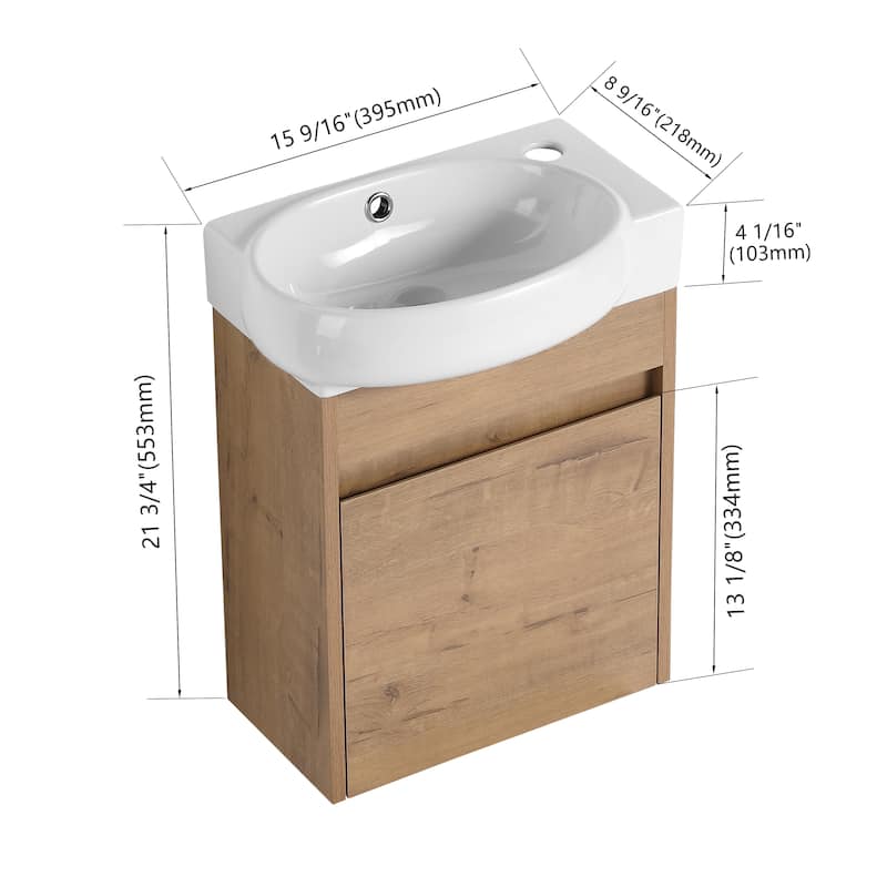 Bathroom Vanity With Sink In 16/18/23 Inch, Floating/Freestanding Bathroom Vanity With Soft Close Door